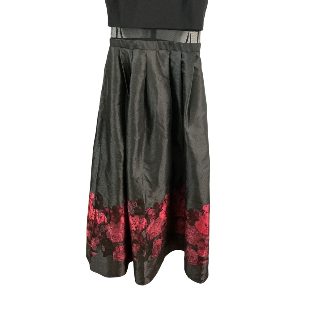 Betsy & Adam Womens Black Red Floral Mesh Waist Pleated Midi Formal Dress Size 8 - Picture 6 of 10